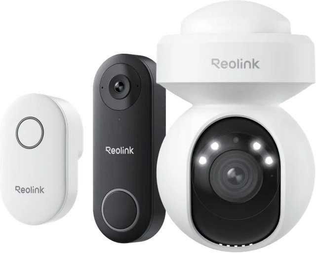 Reolink E540 Überwachungskamera mit D340W Spotlight und Chime, Weiß, Wi-Fi - Bild 1