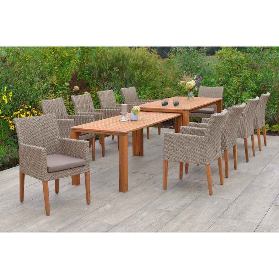 Merxx Gartenmöbelset Ranzano 11-teilig mit ausziehbarem Flex-Gartentisch und 10 Sitzplätzen aus Akazienholz und Kunststoffgeflecht in Grau und Braun - Bild 2