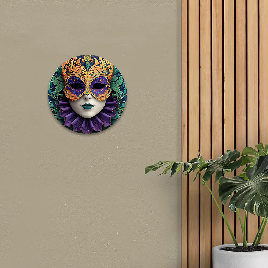 Potdemiel Wanddekoration De Lis Mardi Gras Kranz in Silbergrau, kreisförmige Blumenmalerei für dein Wohnzimmer, Durchmesser: 20 cm - Bild 4