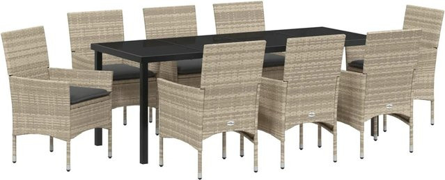 vidaXL Garten Essgruppe aus Poly Rattan mit 9-teiligem Set und Kissen in Dunkelgrau-Hellgrau - Bild 1