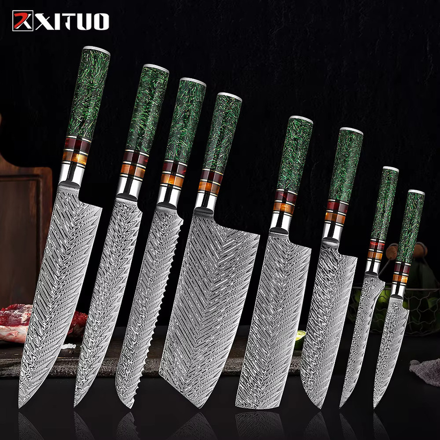 XITUO Luxus Damaskus Küchenmesser Set mit Harz-Synthese-Griff in Multicolour - Bild 4
