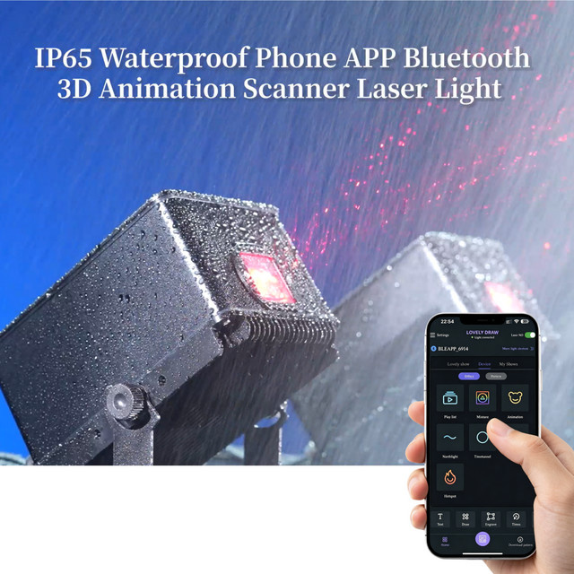 DJXFLI RGB 3in1 Laser-Bühnenbeleuchtung mit 3W LED, IP65 wasserdicht, Schwarz, mit DMX-Steuerung für iOS und Android zur 3D-Animation und Logo-Projektion - Bild 1