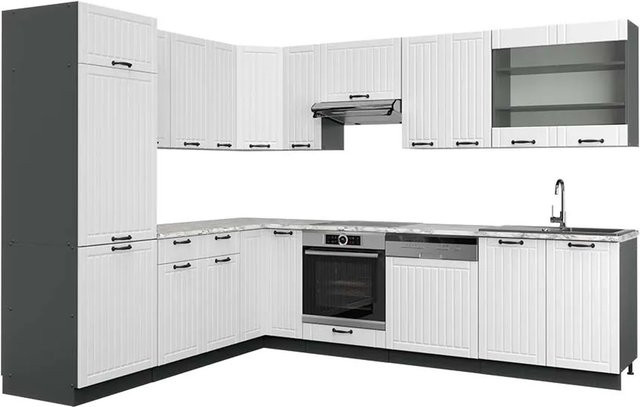 Vicco Fame-Line Eckküche im Landhausstil in Weiß und Anthrazit mit Marmor-Optik, B/T/H: 227 x 287 x 82 cm - Bild 1