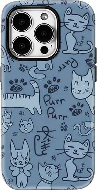 Robuste Katzen-Doodle Handyhülle für Apple iPhone 17 16 15 14 13 Pro Max Plus mit Magnetfunktion in Blau - Bild 1