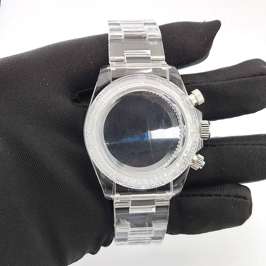 OUMASHI Chronograph, 39 mm, Acrylgehäuse, Gummi-Uhrenarmband, Silber - Bild 2