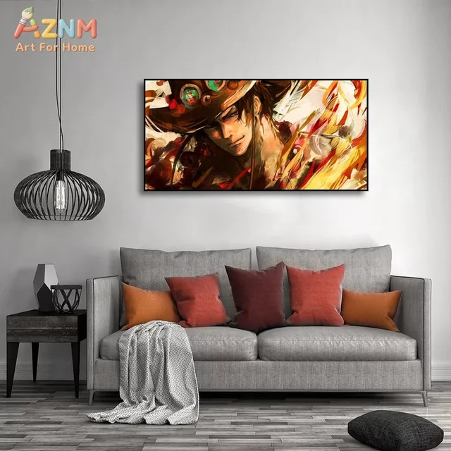 AZNM One Piece Portgas D Ace Fire Art Leinwand Wandkunst, Mehrfarbiges Anime Poster für dein Zuhause und Wohnzimmer - Bild 1