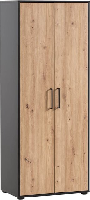 PROREGAL Aktenschrank Raven mit 2 Flügeltüren und 4 Fächern in Eiche und Schwarz, H x B x T: 164 x 65 x 41 cm - Bild 1