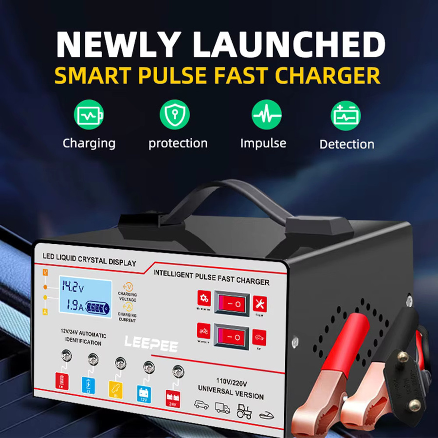 Intelligentes Autobatterie-Ladegerät mit LCD-Display, 12V/24V 6A, Überspannungsschutz und Pulsreparatur in Schwarz oder Weiß - Bild 2