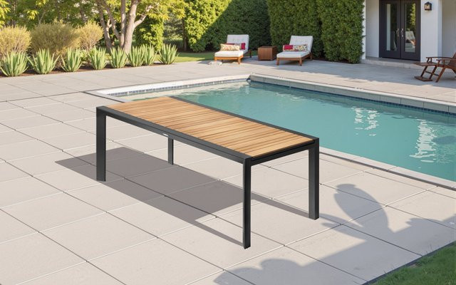 OUTFLEXX Premium Ausziehtisch für Garten und Terrasse, Anthrazit Matt, Alu und Teak, B/T: 100 x 200/320 cm - Bild 1