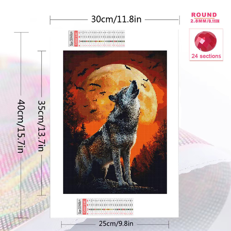 EverShine Diamond Painting Wolf Motiv mit Mond als 5D Tier Bild Mosaik in Multicolour, B/H: 30 x 20 cm - Bild 2