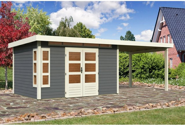 Karibu Holz-Gartenhaus Kastberg mit Flachdach in Terragrau, B/T/H: 360 x 240 x 222 cm - Bild 1