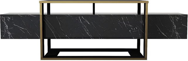 TV-Board Comebi von Vente-unique in Schwarz mit Marmor-Optik und goldfarbenen Akzenten, Breite: 160 cm - Bild 1