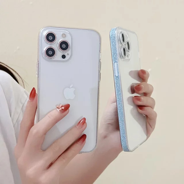 Stoßfeste transparente Glitzer-Schutzhülle für iPhone 16 15 14 13 12 11 Pro Max Plus mit Linsenschutz in Silber - Bild 1