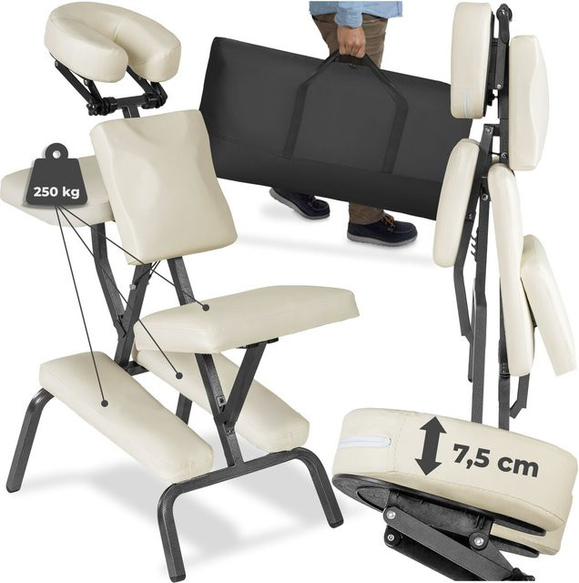 tectake Massagestuhl klappbar in Beige mit gepolsterten Beinablagen B/T/H: 80 x 50 x 105 cm - Bild 1