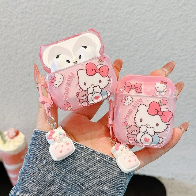 Hello Kitty Schutzhülle für Apple AirPods in Pink mit Anhänger - Bild 1