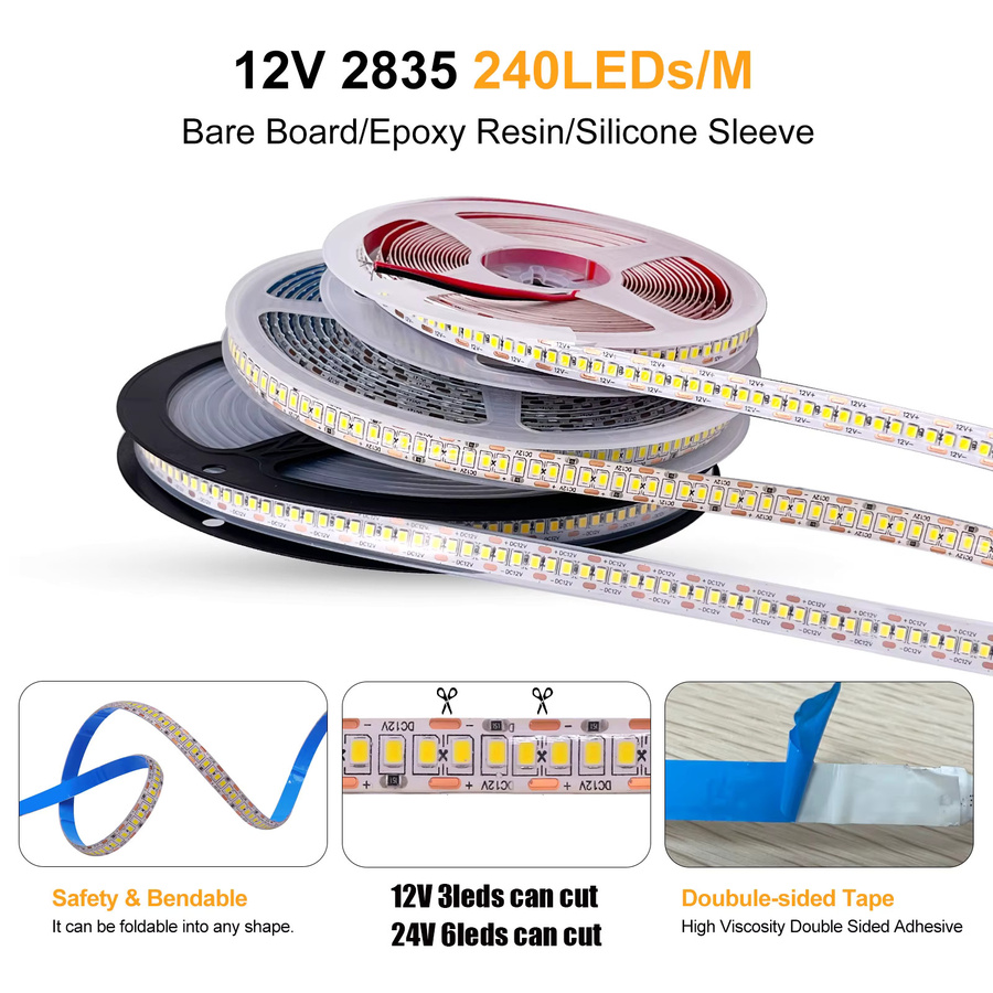 HEGEHE LED-Streifen wasserdicht IP65 SMD 240 120 LEDs/m in Warmweiß/Naturweiß für DC 12V 24V - Bild 3