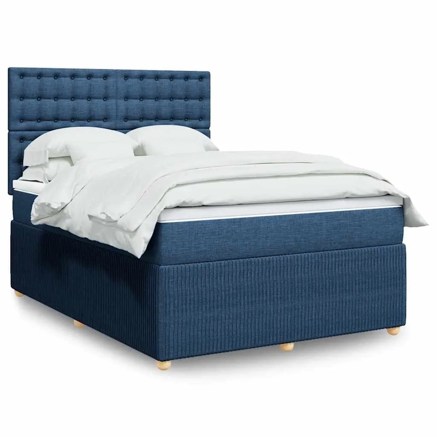 vidaXL Boxspringbett mit Matratze Blau, Hybridbett mit Taschenfederkern und USB-Ladeport sowie Unterbettbeleuchtung, B/T: 140 x 200 cm - Bild 2