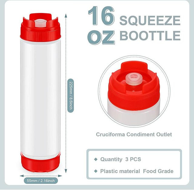 Skyfree Quetschflaschen Set für Saucen, Ketchup und Dressing, 3 Stück, Weiß, 473 ml pro Flasche - Bild 1