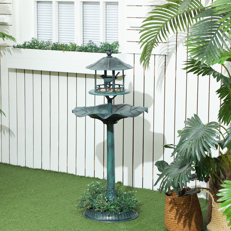 Outsunny 3-in-1 Vogelbad und Vogeltränke mit Blumenkübel in Grün-Grau, Höhe: 113 cm, Durchmesser: 50 cm - Bild 2