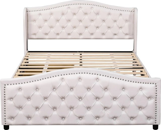 okwish Polsterbett im Chesterfield-Design mit 2 Schubladen, Farbe Weiß, B/T/H: 140 x 200 x 146 cm - Bild 1
