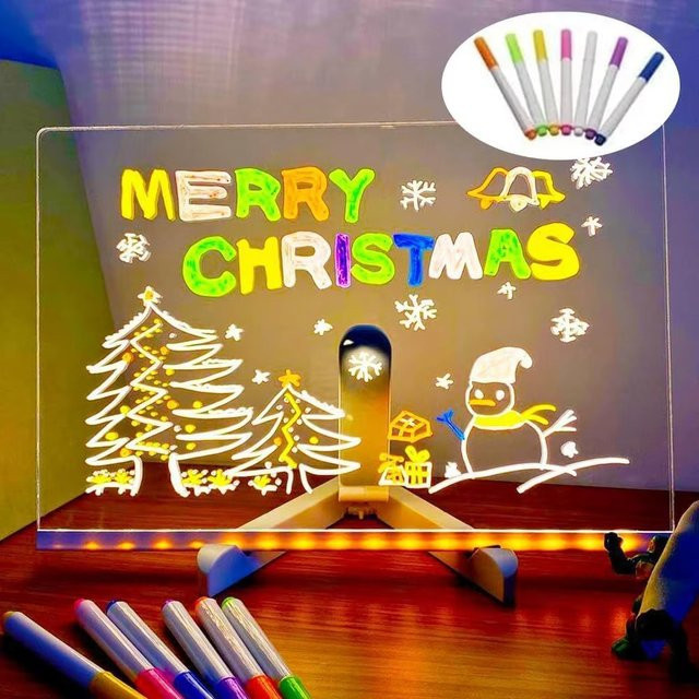LED-Notizblock-Tafel aus Acryl mit Nachtlicht-Funktion, bunt, inklusive 7 Stiften für DIY-Zeichnungen und Malereien - Bild 1