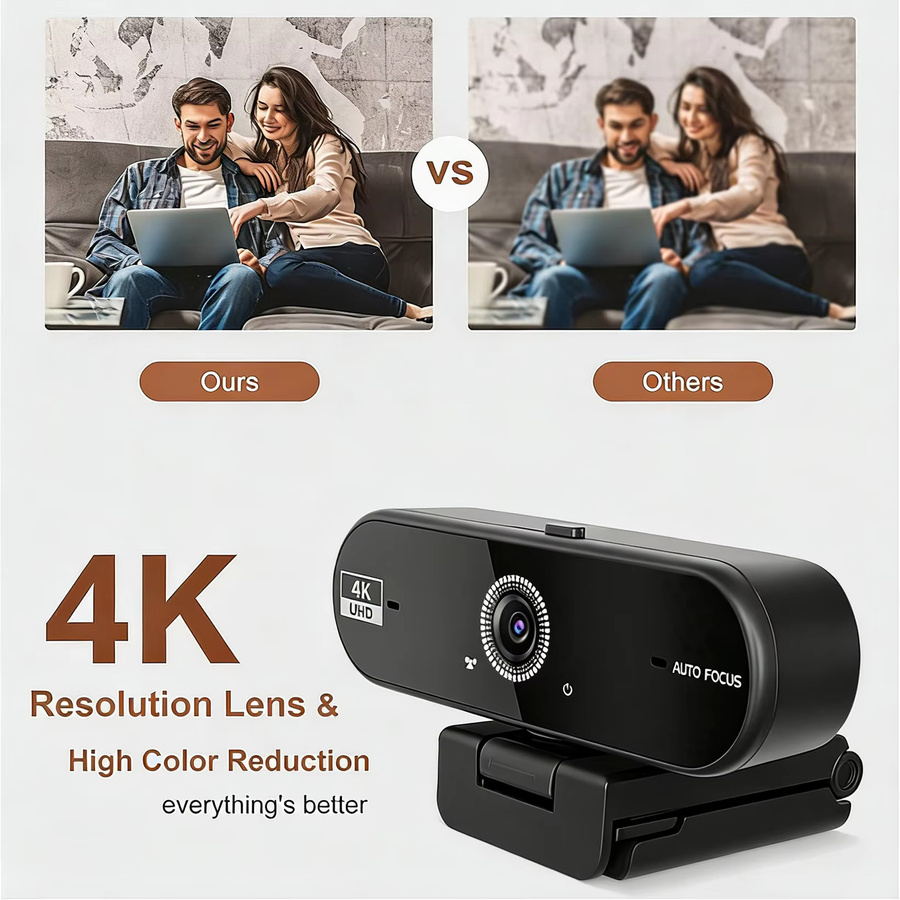 JETO 4K UHD Webcam mit 8MP Autofokus, Duale KI-Geräuschunterdrückende Mikrofone und USB-C-Adapter in Schwarz für PC und Laptop - Bild 3