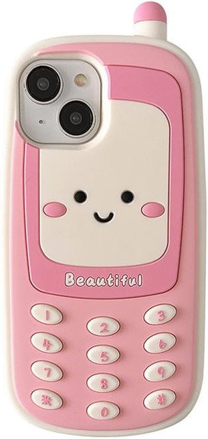 Binchi Health Electronics Kawaii 3D Retro Silikon-Handyhülle Stoßfeste Rückabdeckung für iPhone 16 Pro Max, 15, 14, 13, 12 Pro Max in Rosa - Bild 1