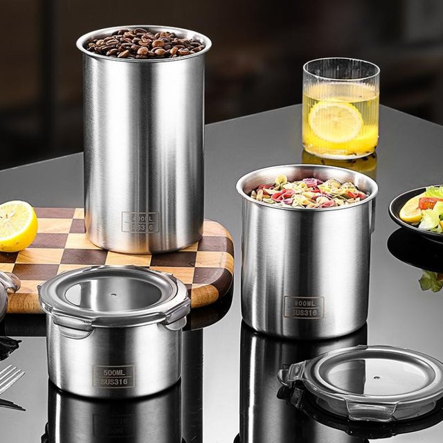 Hoeaden Edelstahl-Vorratsdosen-Set in Silber mit Clip-Verschluss, 500 ml, 900 ml und 1400 ml - Bild 1