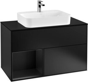 V&B Waschtischunterschrank Finion 100 mit Wandbeleuchtung, Blau Lackiert, B/T/H: 100 x 50,1 x 50,1 cm - Bild 1