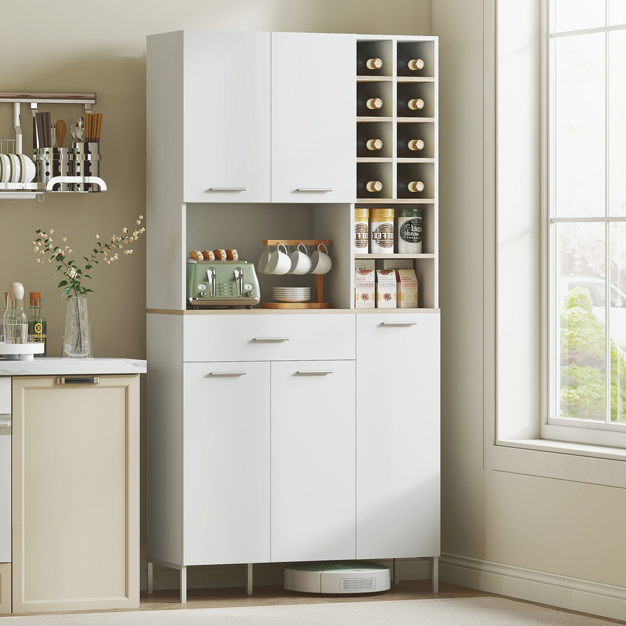 HOMCOM Küchenschrank Buffetschrank mit Arbeitsplatte, Weiß, B/T/H: 90 x 35 x 183 cm - Bild 2