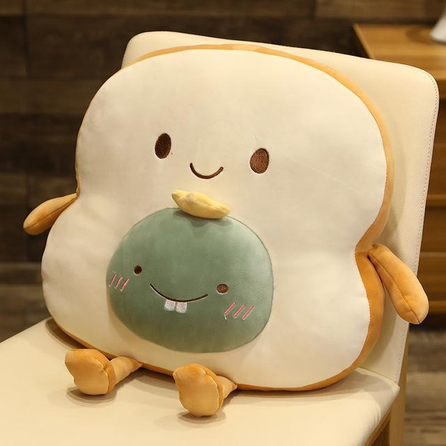 Yiran Health & Beauty Kawaii Plüschkissen Toast Design mit Armen und Beinen, Farbe: Weiß, Breite: 35 cm, Tiefe: 35 cm, Höhe: 1 cm - Bild 1