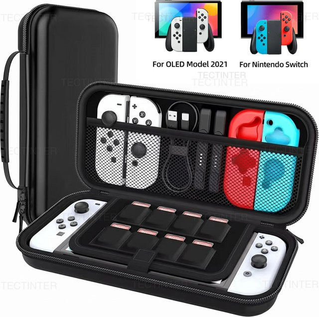TECTINTER Tragbare Aufbewahrungstasche für Nintendo Switch und Switch OLED in Schwarz mit 10 Kartenfächern für dein Zubehör - Bild 1
