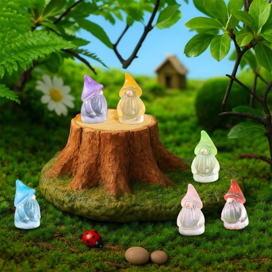Yiran toy Leuchtende Mini-Gnom-Statuen aus Harz in Multicolour für DIY Feengarten und Dekoration - Bild 4