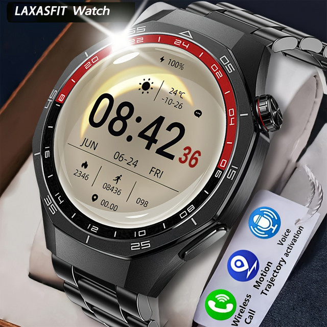 LAXASFIT Smartwatch mit Bluetooth-Anruffunktion, Fitness-Tracking und Gesundheitsüberwachung in Schwarz - Bild 1