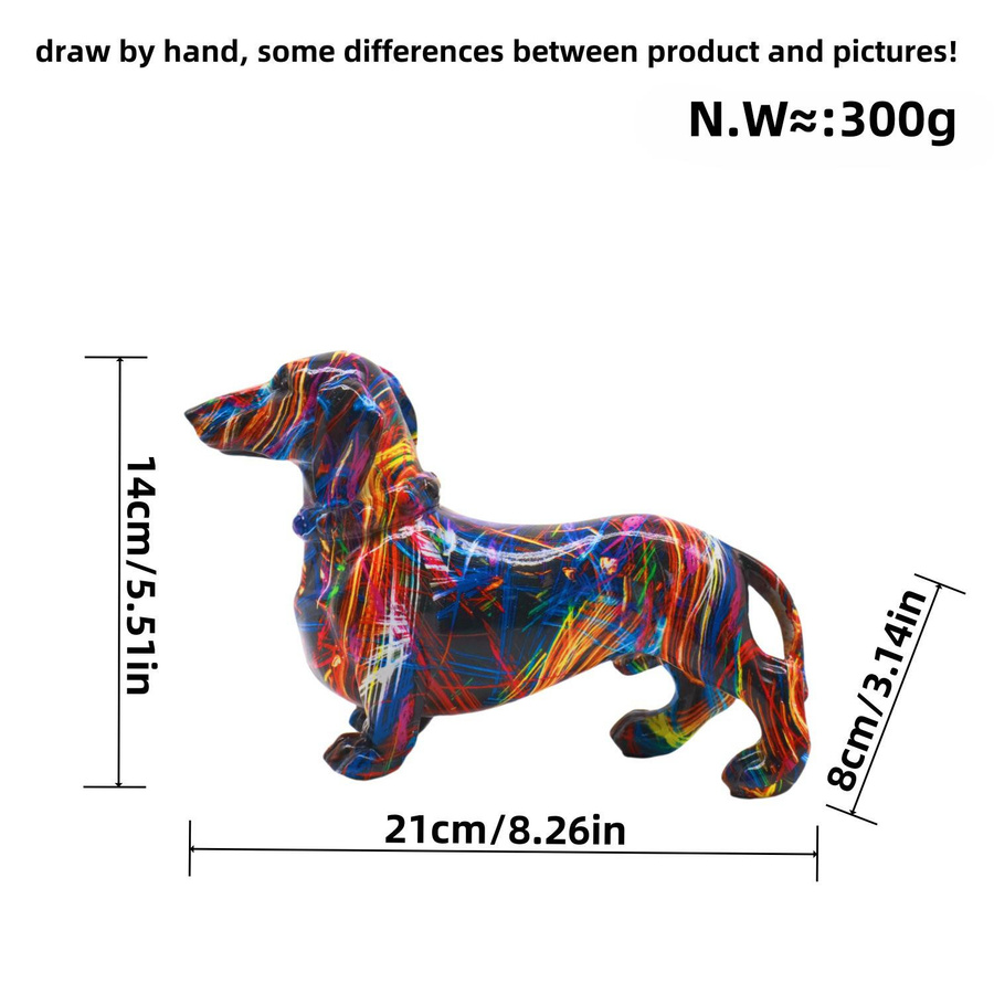 Yiran Furniture Dackelhund Ornament in Europäischer Moderner Optik, Bunte Dekoration aus Kunstharz für Schreibtisch und Weinschrank, Schwarz-Weiß-Muster - Bild 1