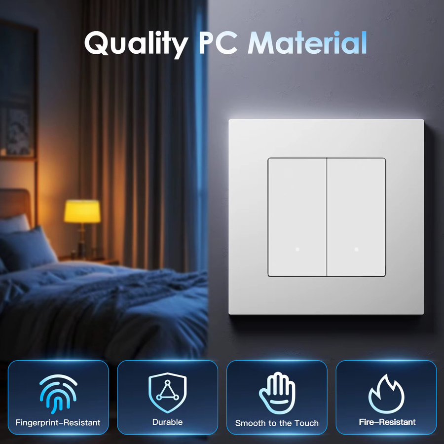 BSEED WIFI 2-Gang-Klickschalter smarter Wandschalter mit gelber Hintergrundbeleuchtung in Weiß kompatibel mit der Tuya-App - Bild 4