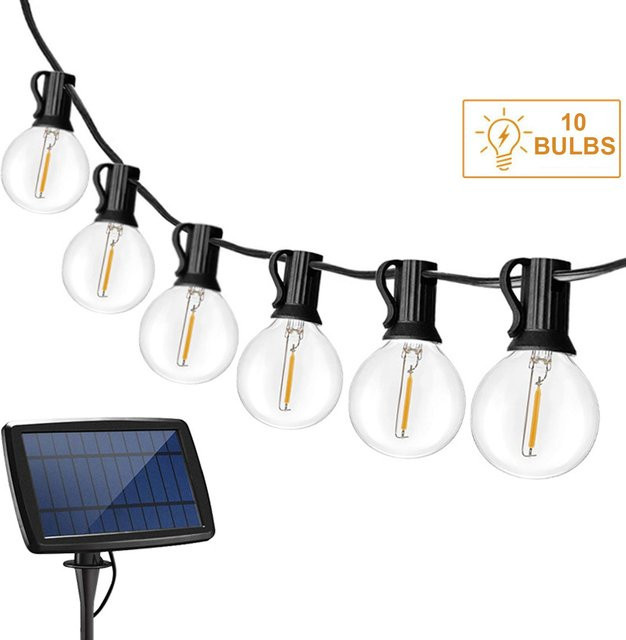 TOMTOP JMS Solar LED Lichterkette mit 10 warmweißen Leuchtmitteln, wetterfest und transparent für Garten, Terrasse und Hinterhof - Bild 1