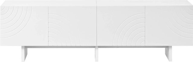 Merax TV-Lowboard modern mit 4 Türen in Weiß und geometrischem Bogenmuster, B/T/H: 170 x 35 x 50 cm - Bild 1