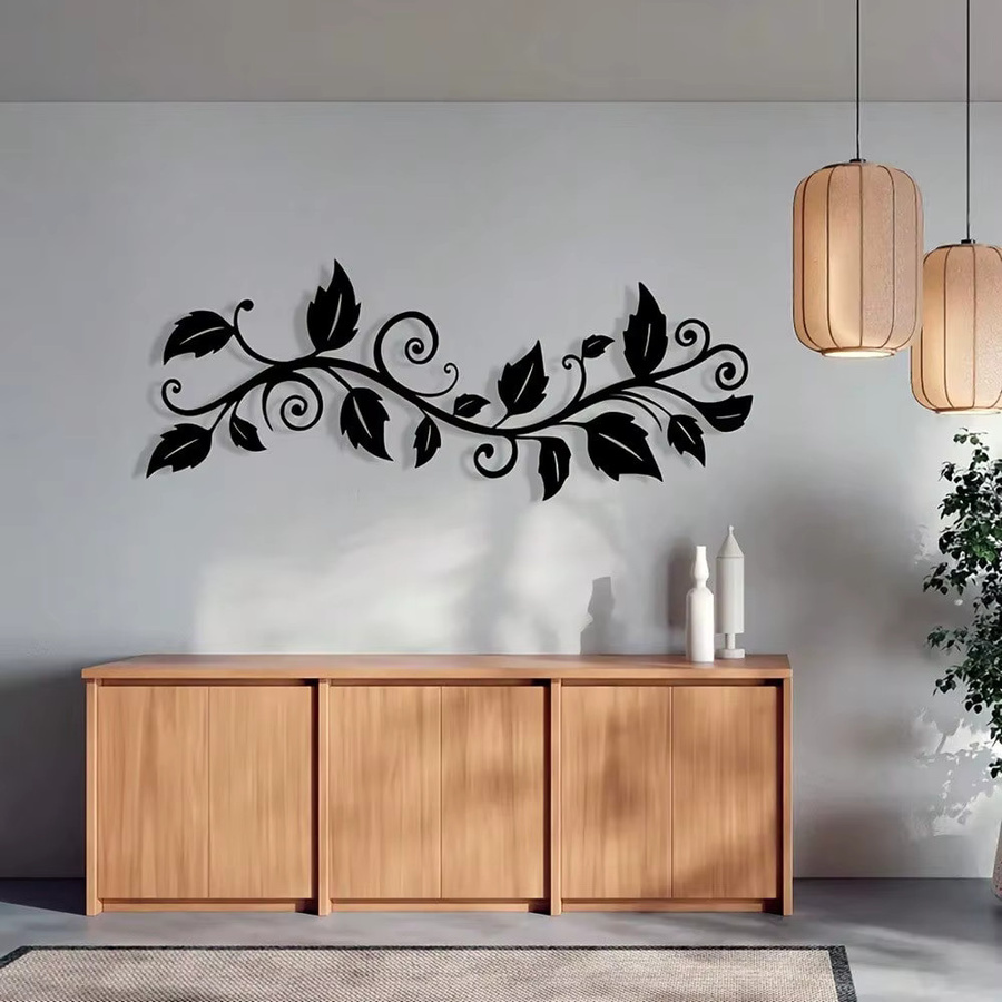 CIFBUY Moderne Wandkunst aus rostfreiem Metall in Schwarz mit floralem Blätter-Design - Bild 2