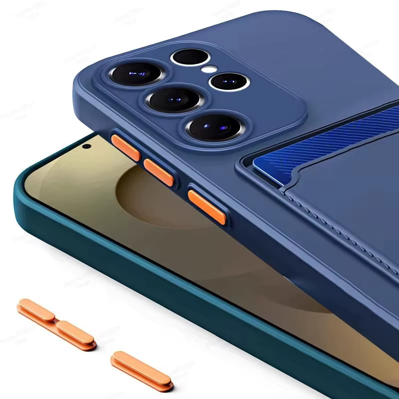 Flüssigsilikonhülle mit Kartenhalter für Samsung Galaxy S26 S25 S24 S23 S22 S21 Ultra Plus FE Edge und Samsung A57 A56 A55 A54 in Pink und Blau - Bild 2