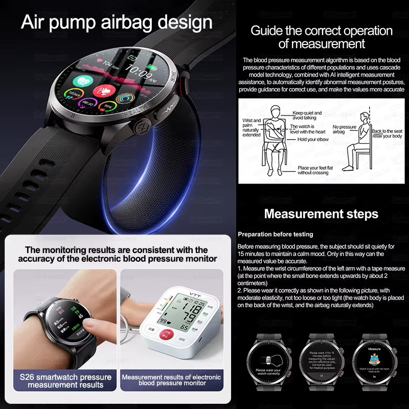 GUHUAVMI Smartwatch mit EKG, Blutdruckmessung und NFC für Herren in Schwarz oder Rot - Bild 4