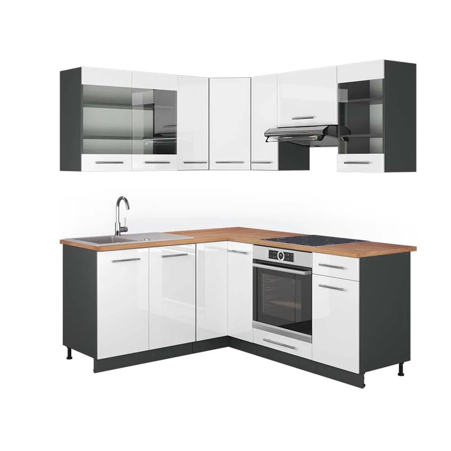 Vicco Fame-Line Eckküche in Weiß Hochglanz und Anthrazit mit Eiche-Optik, B/T/H: 160 x 190 cm - Bild 2
