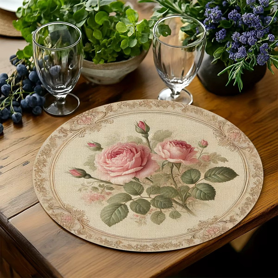 VIKAMA 4-teiliges wasserdichtes Tischset Set mit Vintage-Rose-Design für Restaurant und Zuhause - Bild 2