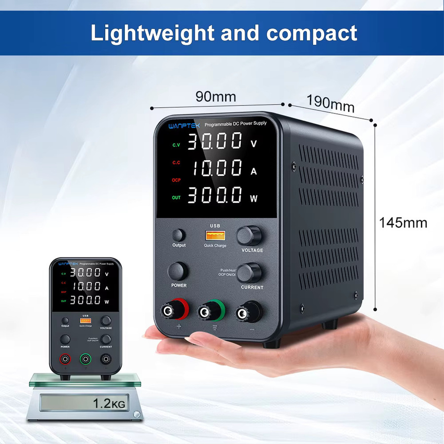 Wanptek DC-Labornetzteil Schwarz, variables Tischnetzteil als Spannungsregler mit 30 V und 10 A - Bild 3