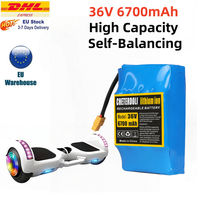 Aleaivy Hochleistungs-Li-Ionen-Akku 36V 6700mAh für selbstbalancierende Einräder, 10S2P, Blau - Bild 1
