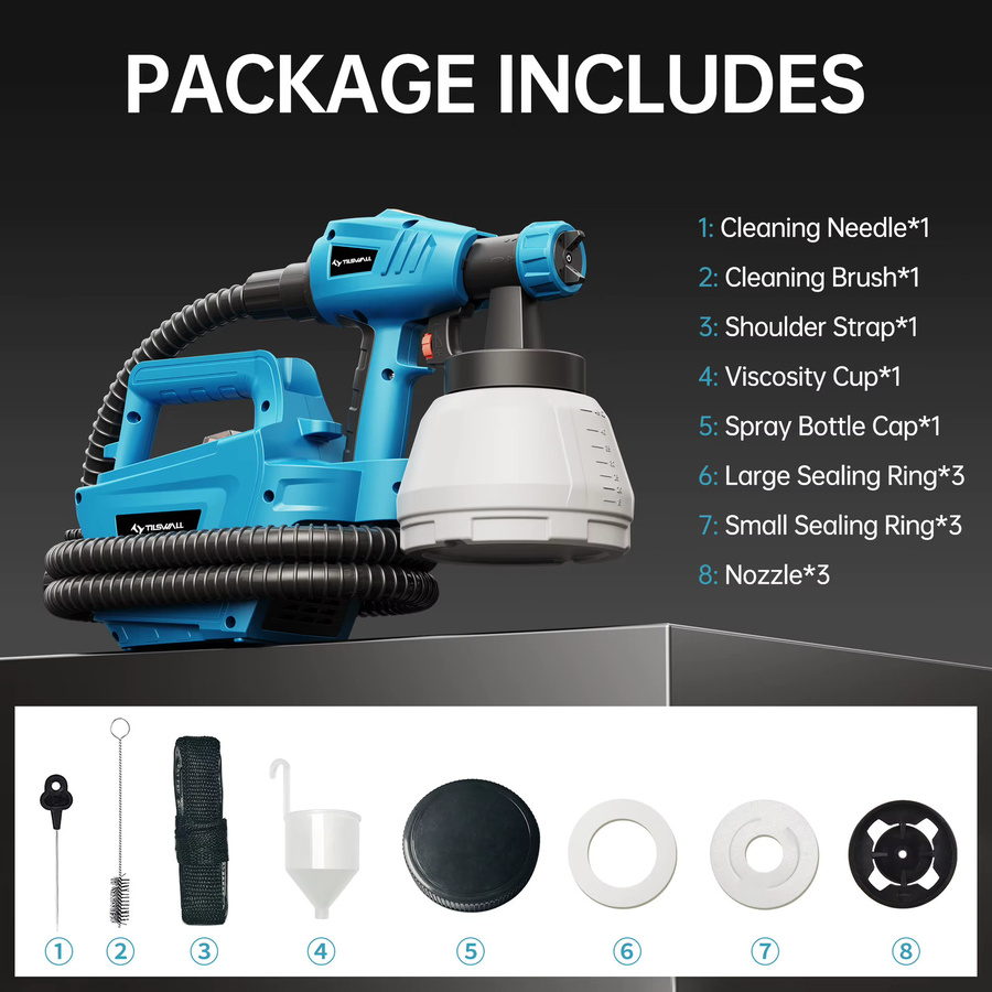 Parrior Fence Paint Sprayer Pro Elektrische HVLP-Farbspritzpistole mit 800W, 3 Düsengrößen, 3 Sprühmustern und 1,3 l abnehmbarem Behälter in Blau - Bild 8