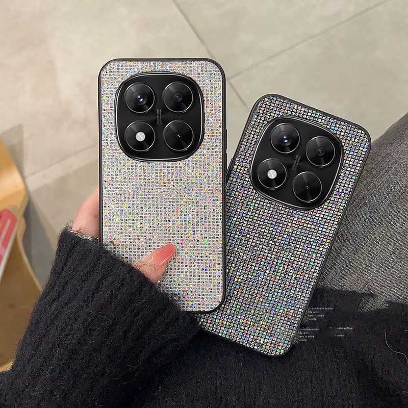 Stoßfeste Glitzer-Handyhülle für Xiaomi Redmi Note 14 15 4G 5G Pro in Schwarz-Weiß Kariert - Bild 2