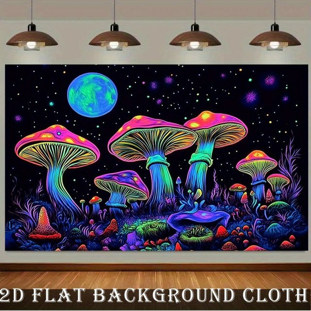 VIKAMA Neon-Fluoreszierender Pilzwald Wandteppich, Psychedelische Wandkunst in Multicolour, B/H: 60 x 40 cm - Bild 1