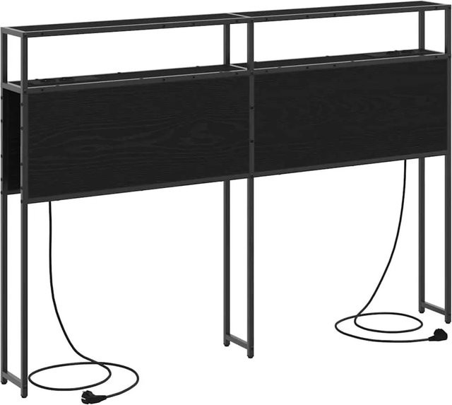 vidaXL Stauraum-Kopfteil in Schwarz und Eichen-Optik mit integriertem Regal und USB-Ladeport aus Holzwerkstoff und Metall - Bild 1