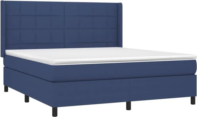 vidaXL Boxspringbett Hybrid mit Matratze und LED-Unterbettbeleuchtung in Blau und Weiß, B/T/H: 160 x 200 x 163 cm - Bild 1